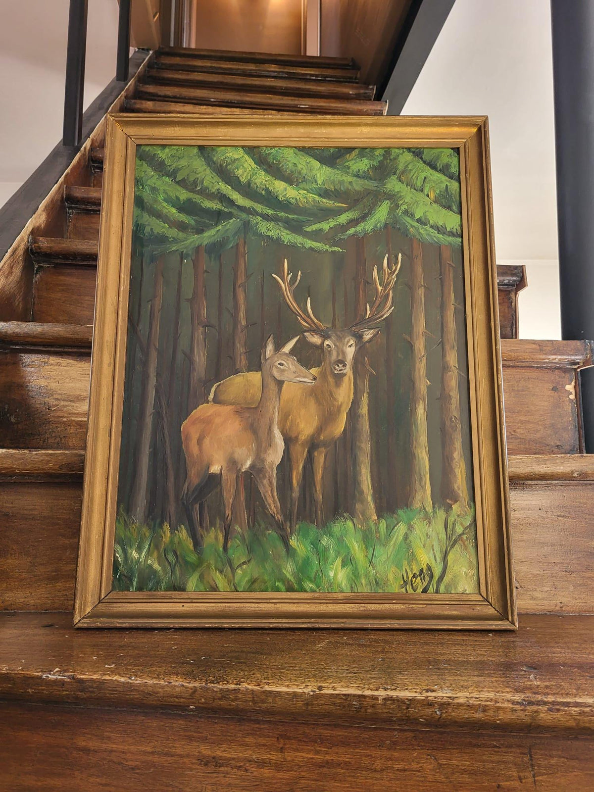Tableau peinture cerf biche
