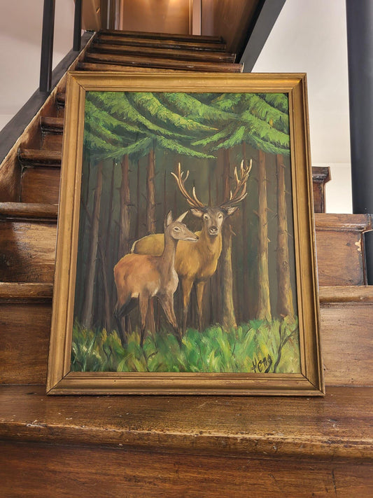 Tableau peinture cerf biche