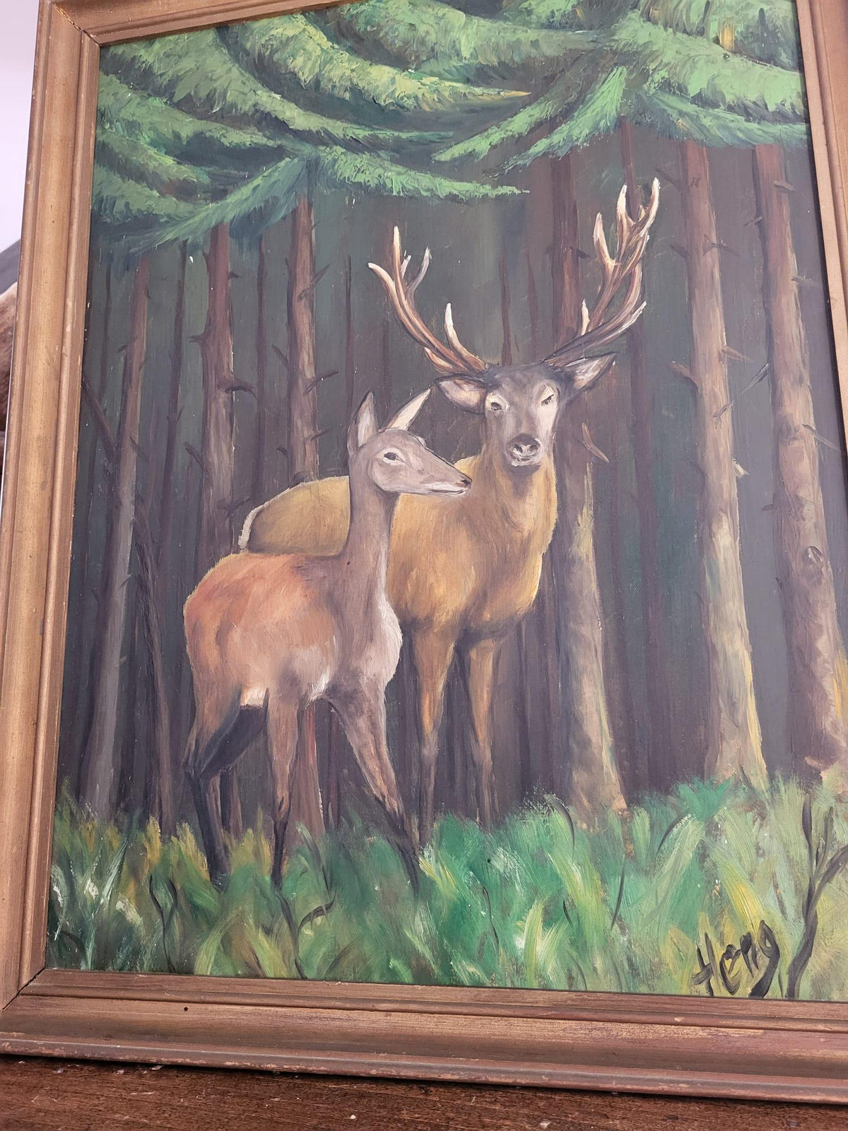 Tableau peinture cerf biche