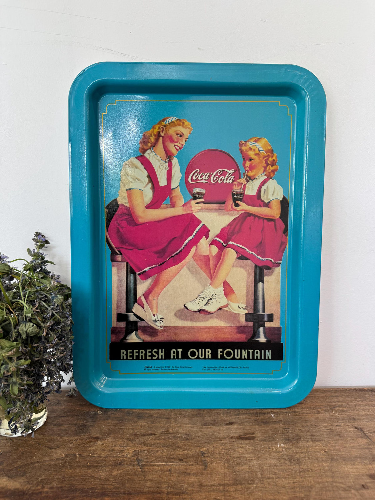 Plateau CocaCola bleu vintage