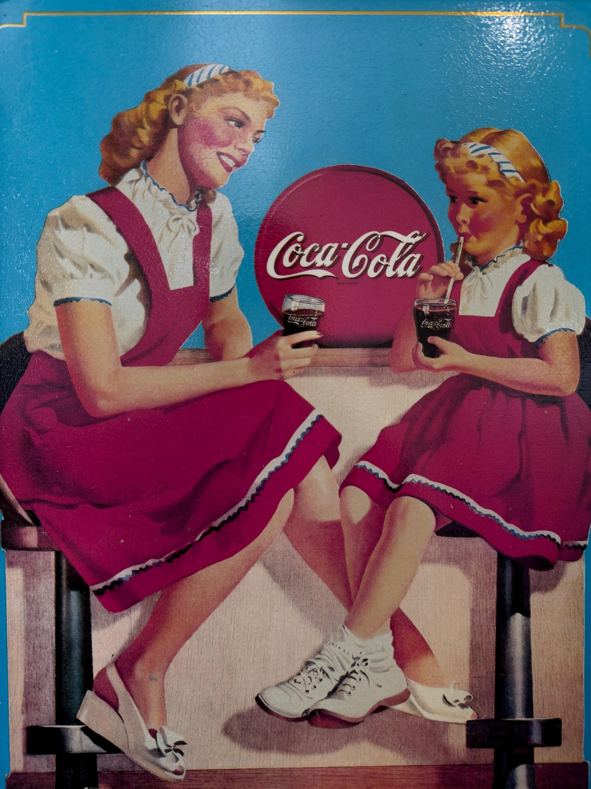 Plateau CocaCola bleu vintage