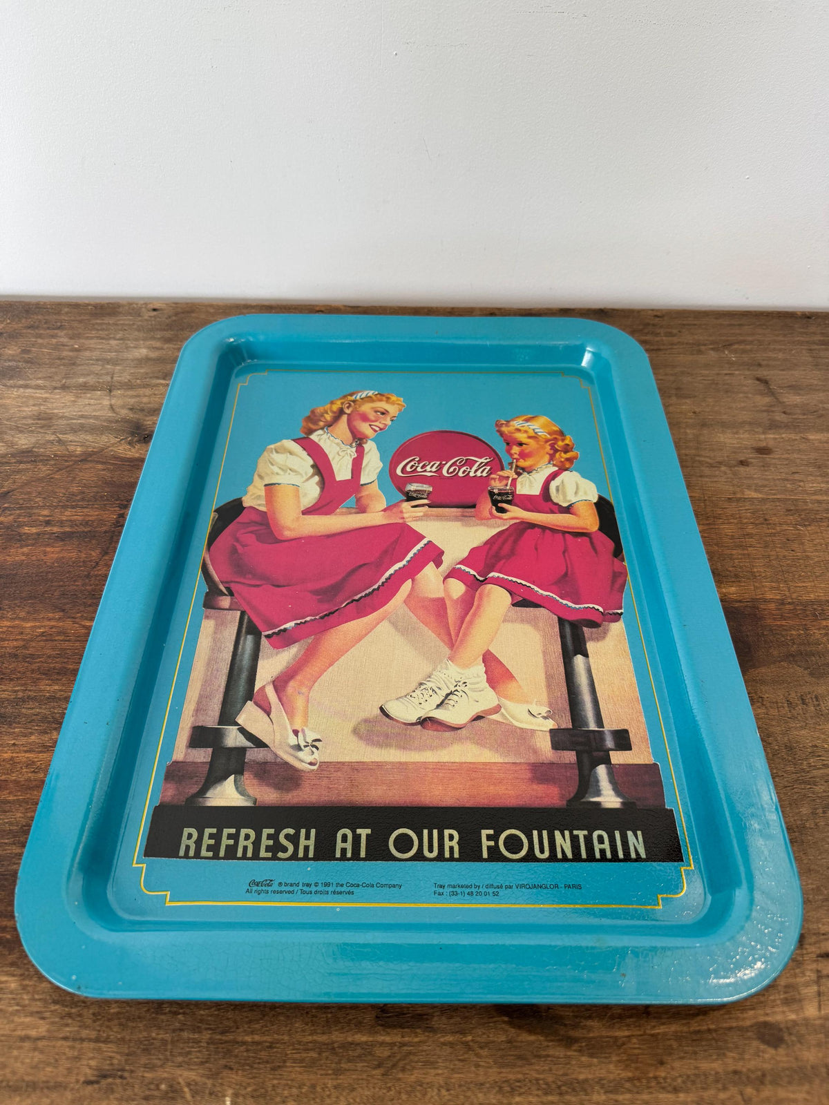 Plateau CocaCola bleu vintage