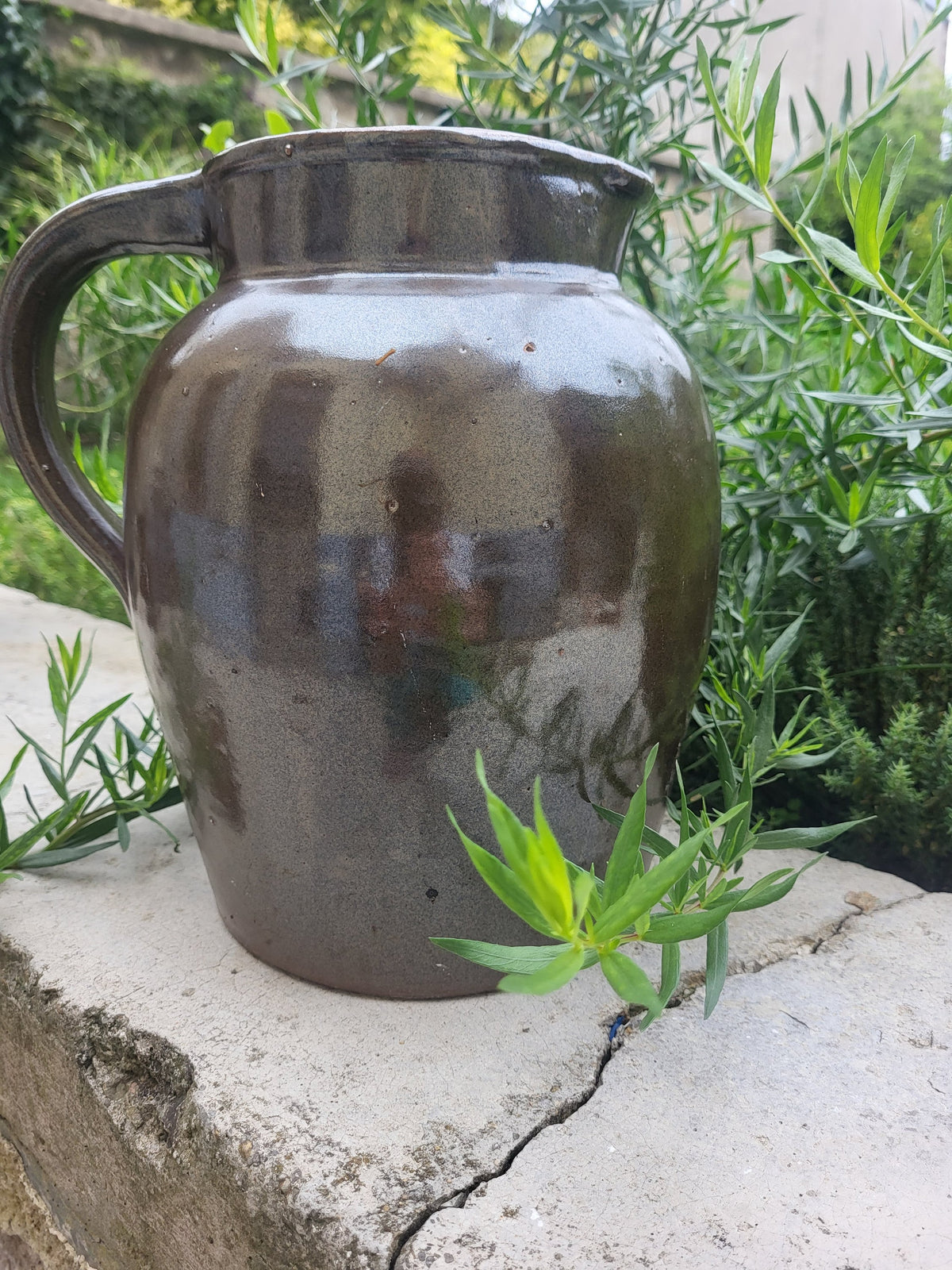 Pichet grès vintage vernissé marron