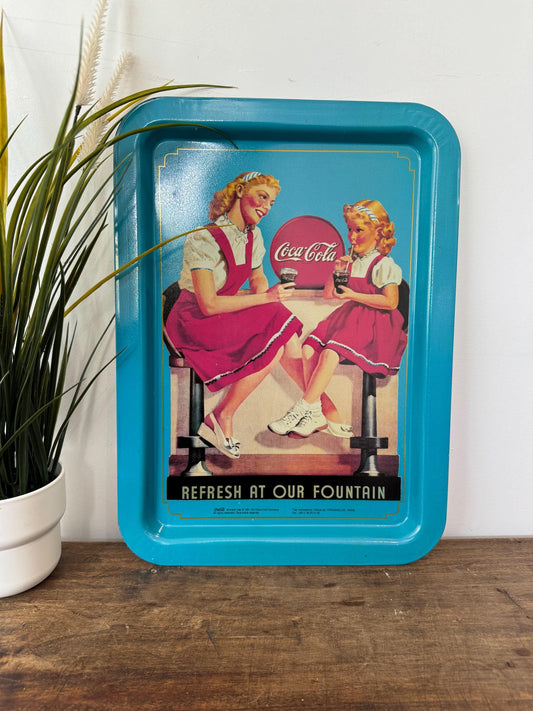 Plateau CocaCola bleu vintage