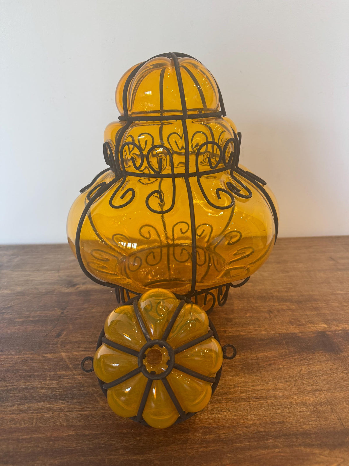 Lanterne cage Murano verre soufflé orange