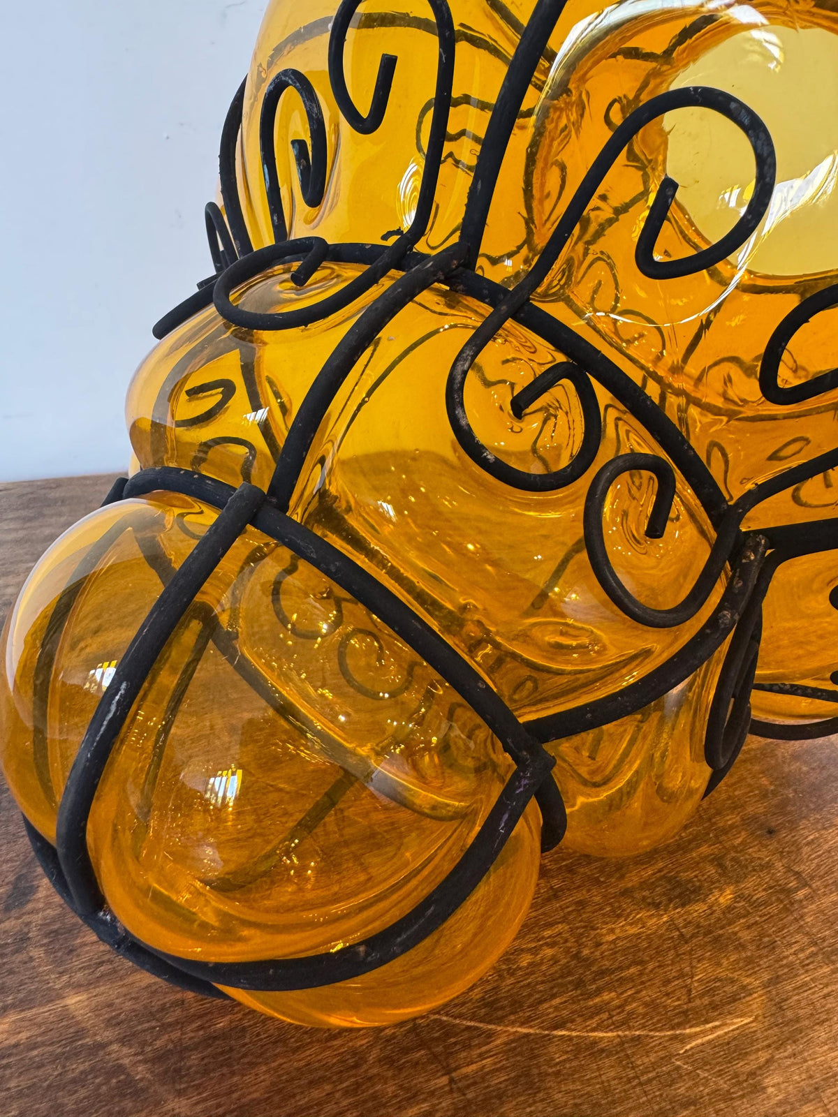 Lanterne cage Murano verre soufflé orange