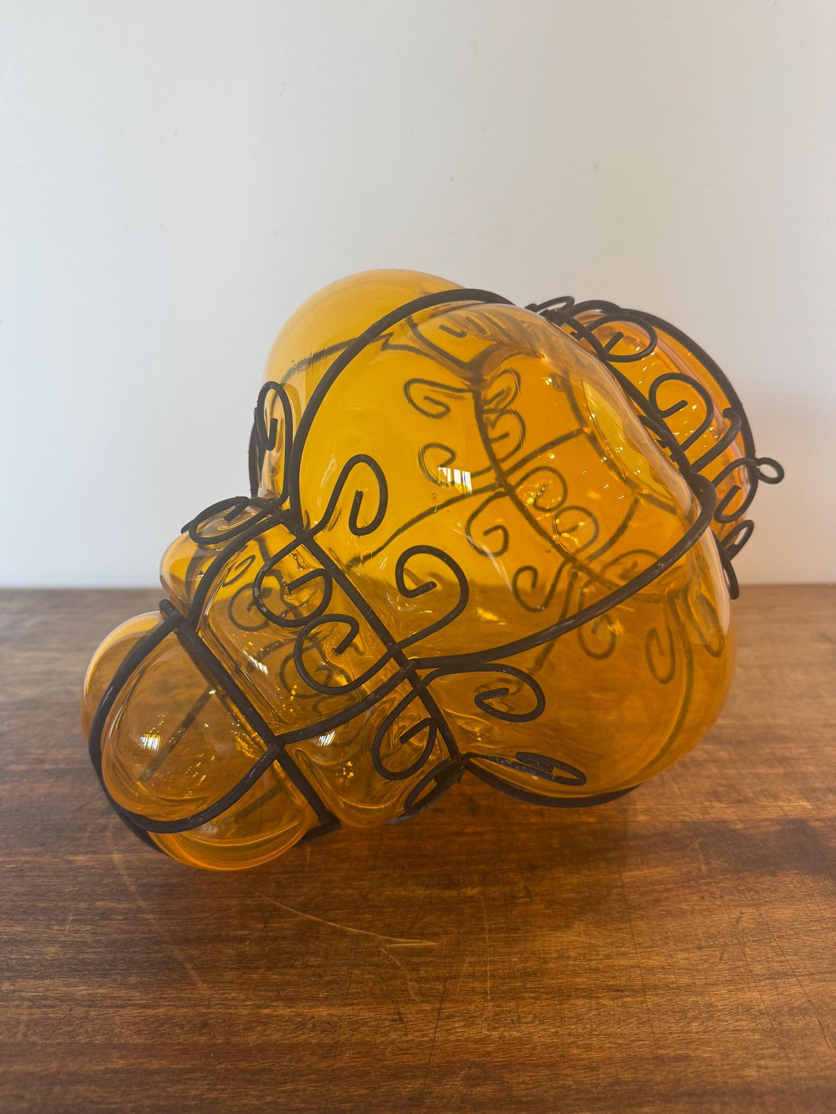Lanterne cage Murano verre soufflé orange