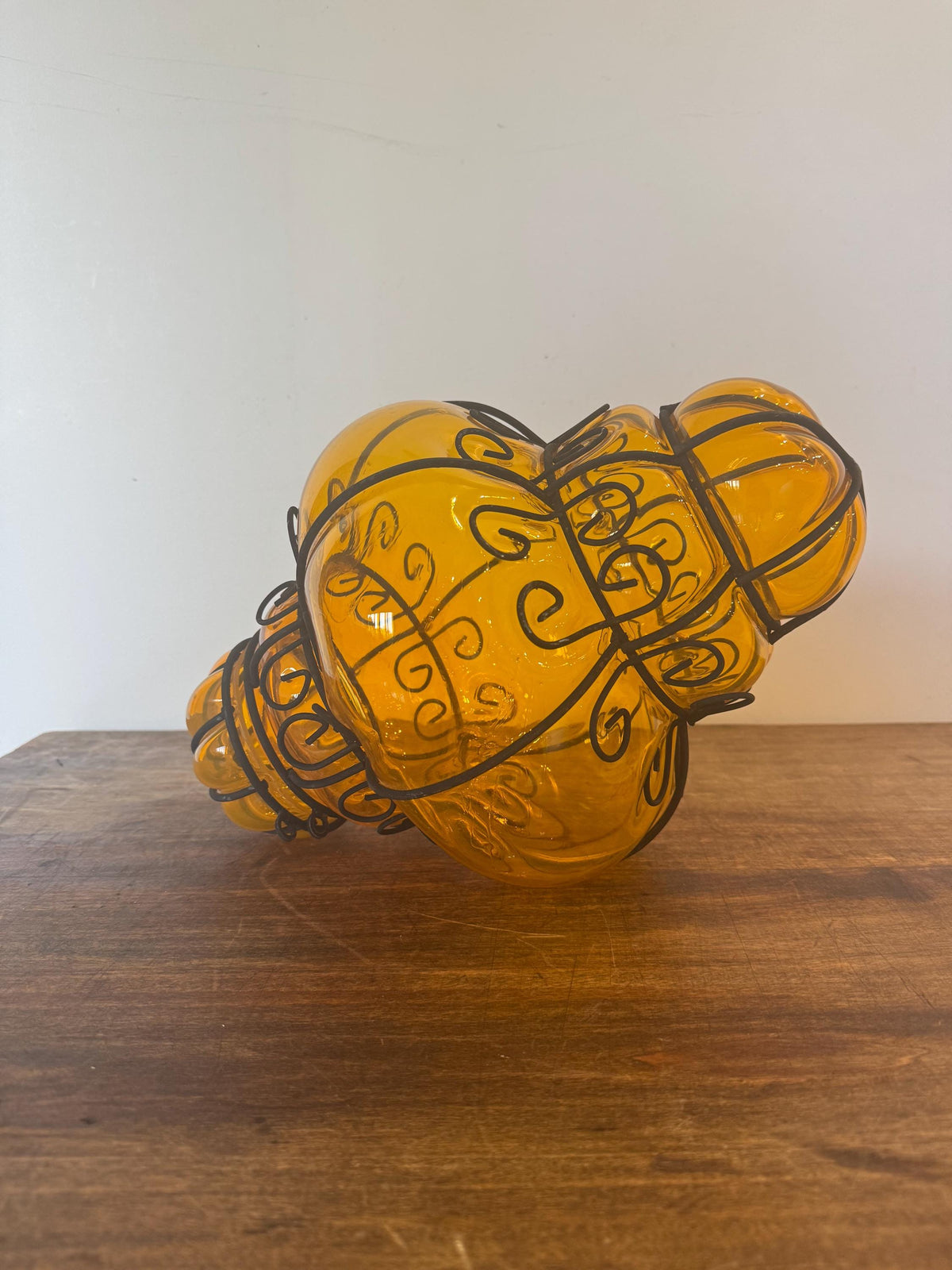 Lanterne cage Murano verre soufflé orange