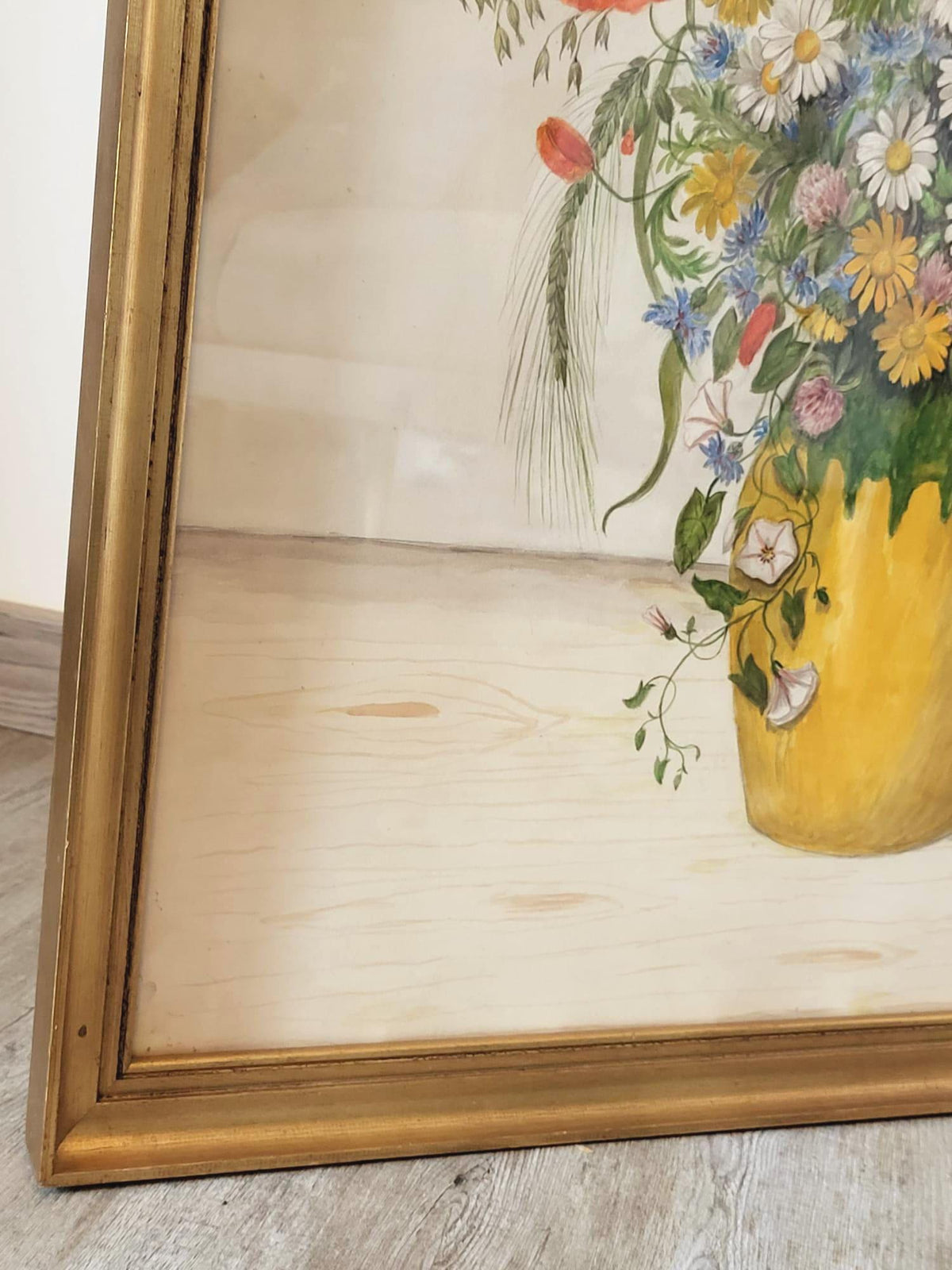 Tableau aquarelle fleurs cadre doré
