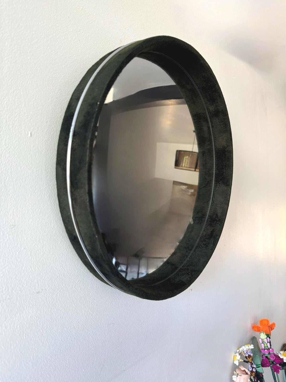 Miroir rond vintage tissu et métal