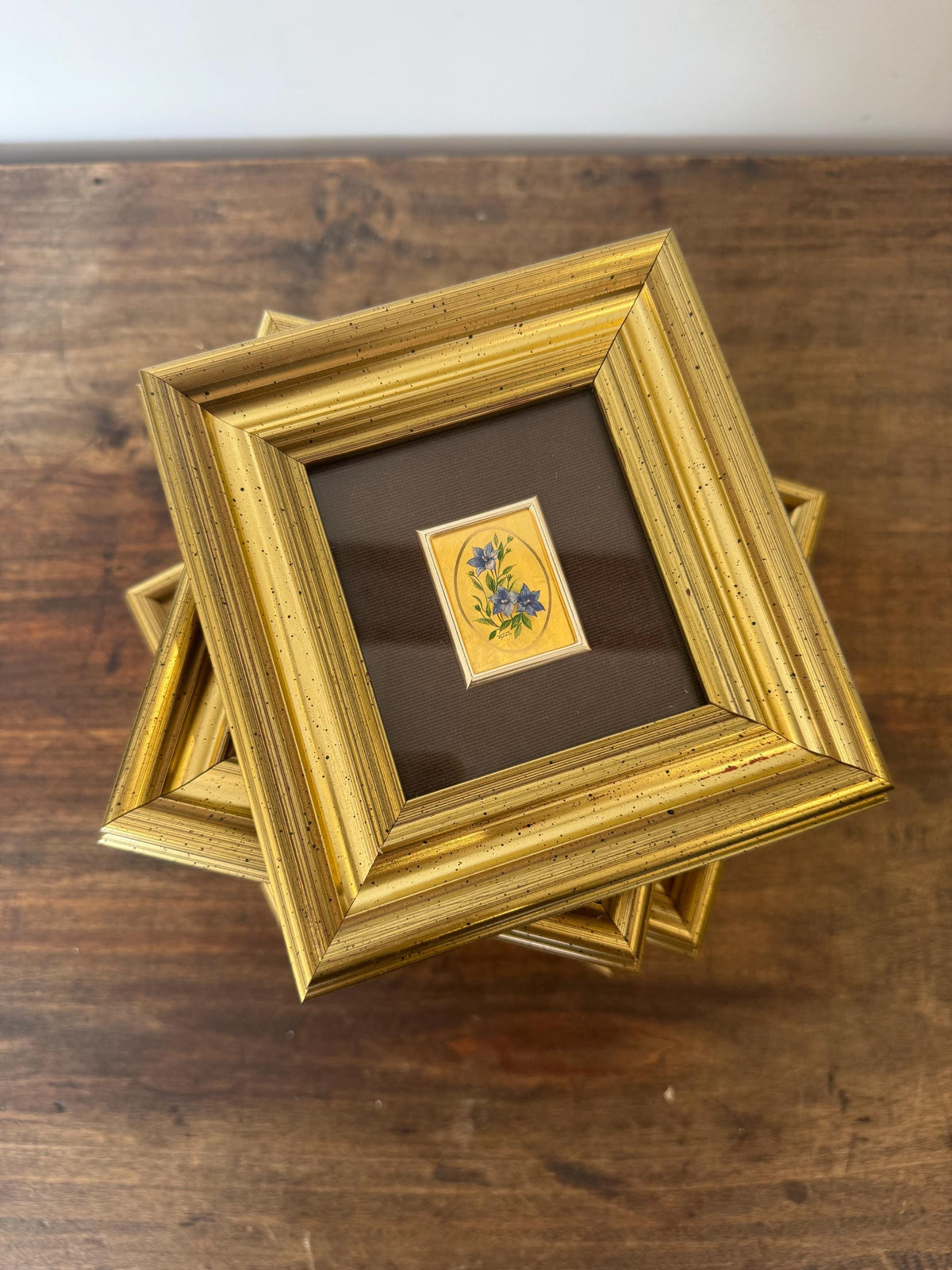 Tableau oiseaux fleurs vintage Italie feuille d'or chromolithographie