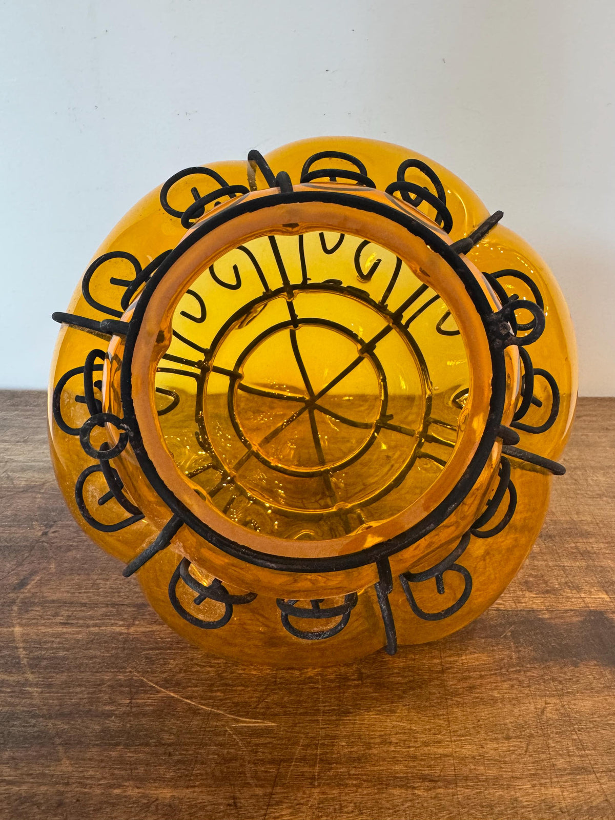 Lanterne cage Murano verre soufflé orange