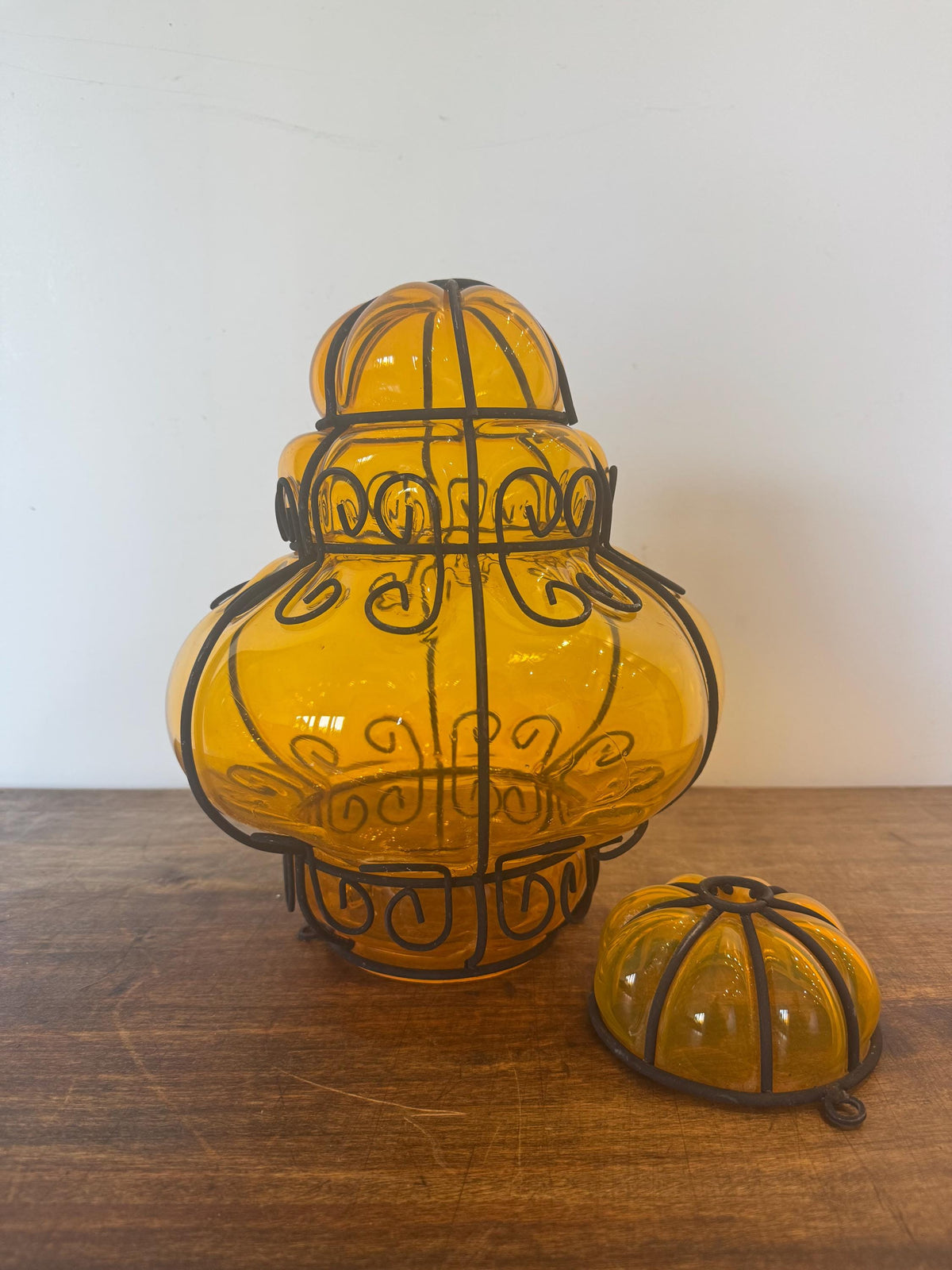 Lanterne cage Murano verre soufflé orange
