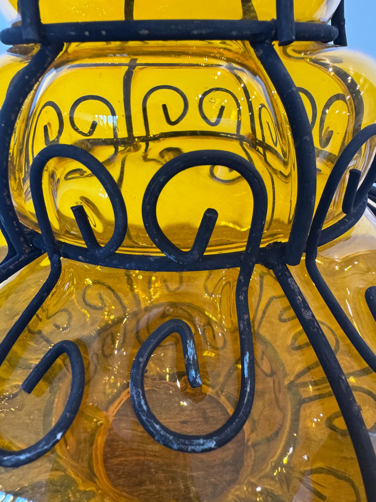 Lanterne cage Murano verre soufflé orange