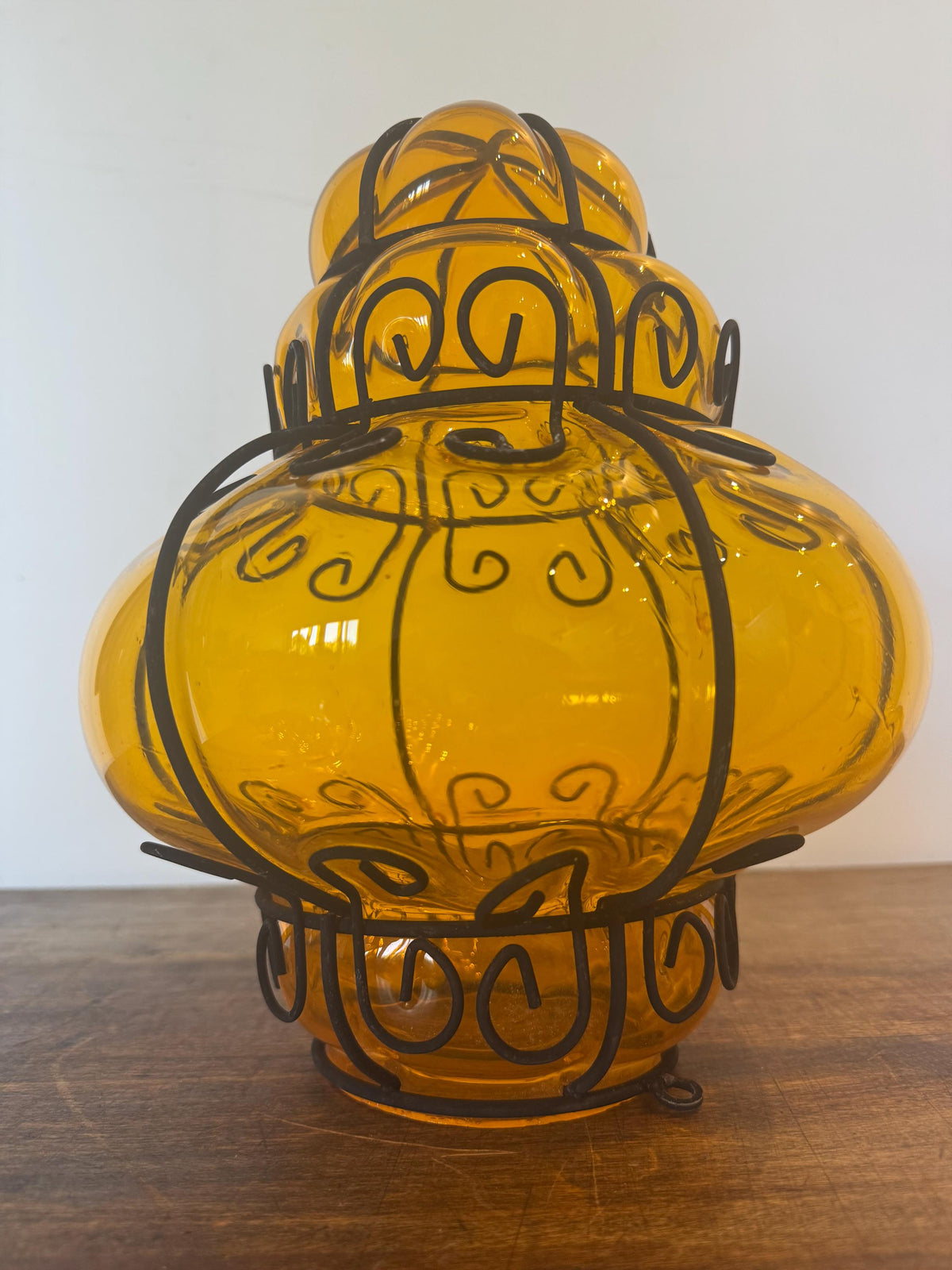 Lanterne cage Murano verre soufflé orange