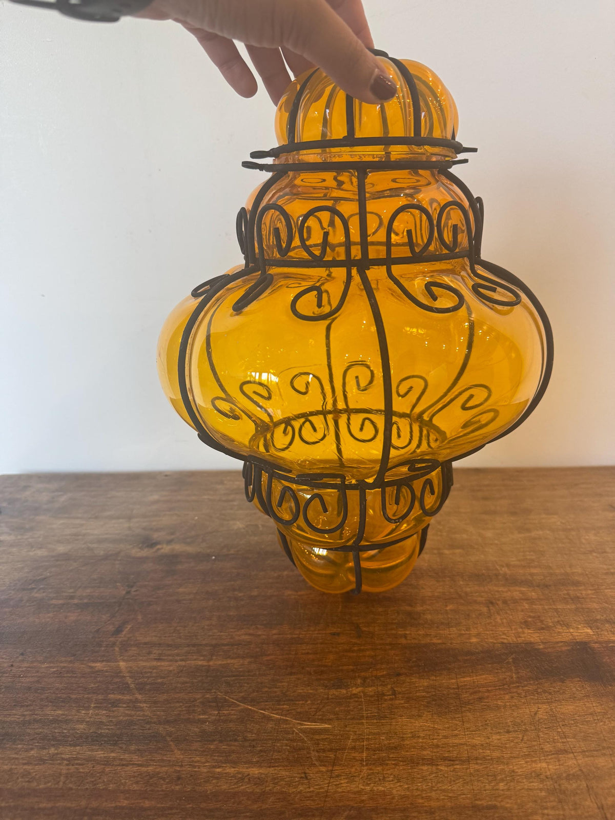 Lanterne cage Murano verre soufflé orange