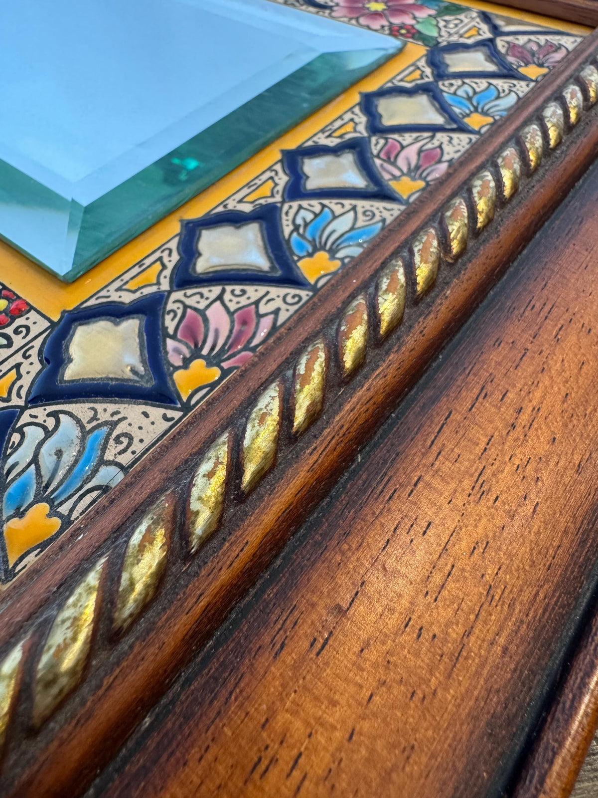 Miroir céramique bois vintage