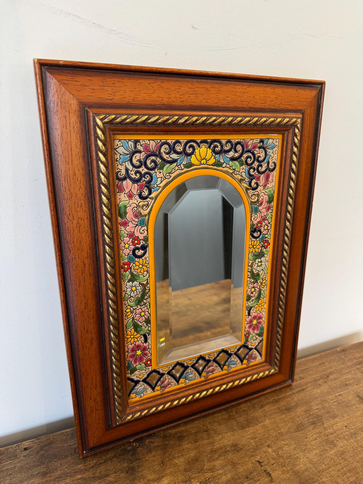 Miroir céramique bois vintage