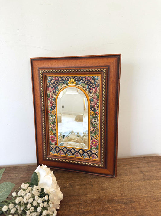 Miroir céramique bois vintage