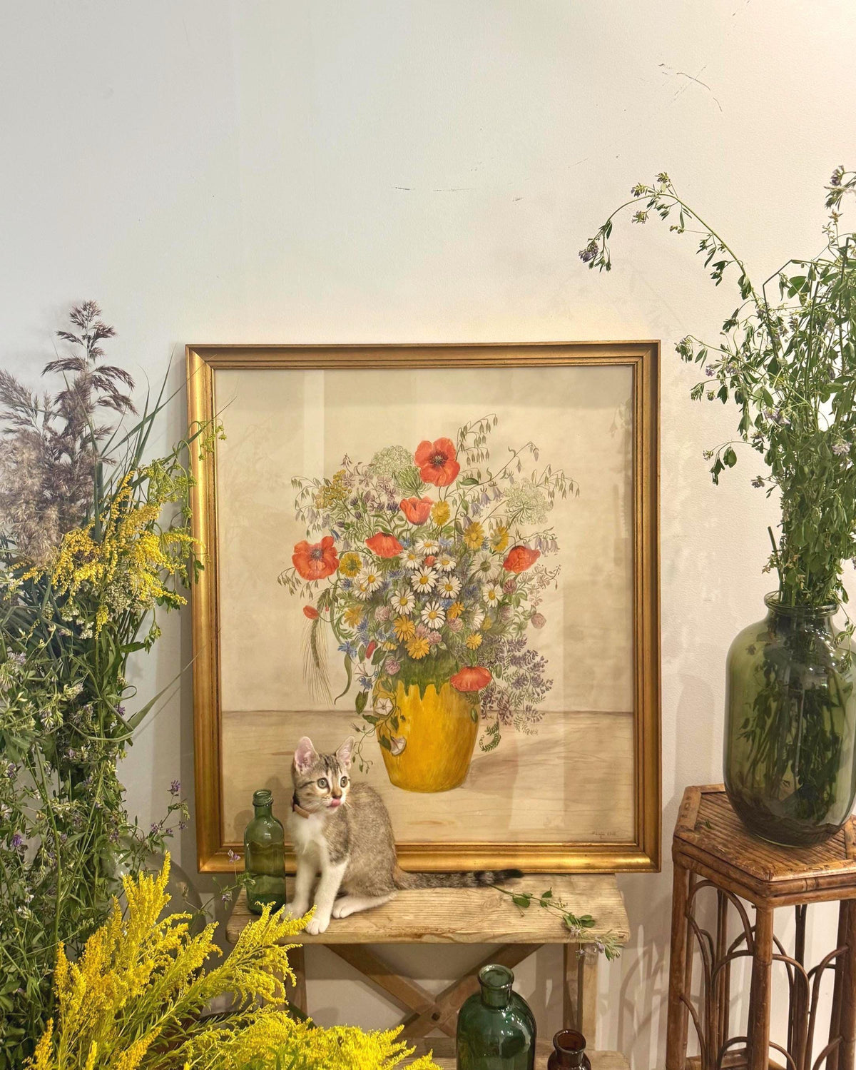 Tableau aquarelle fleurs cadre doré