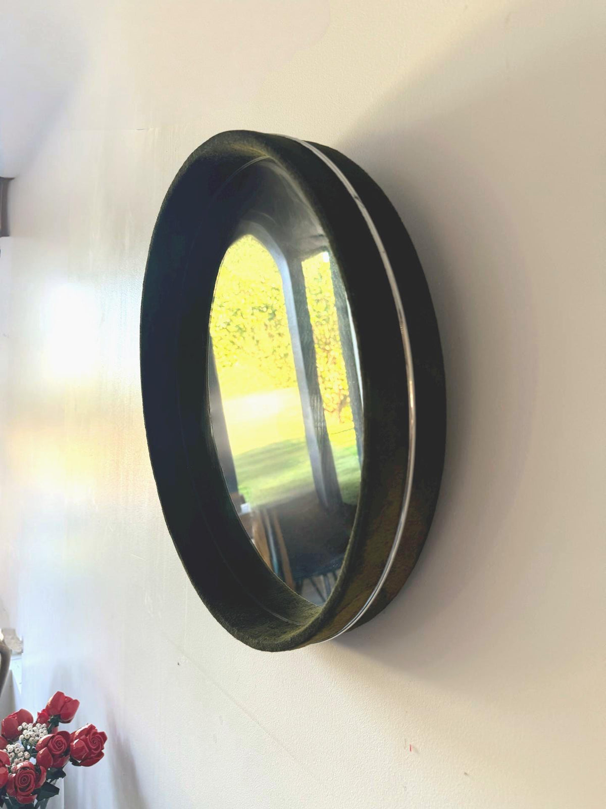 Miroir rond vintage tissu et métal