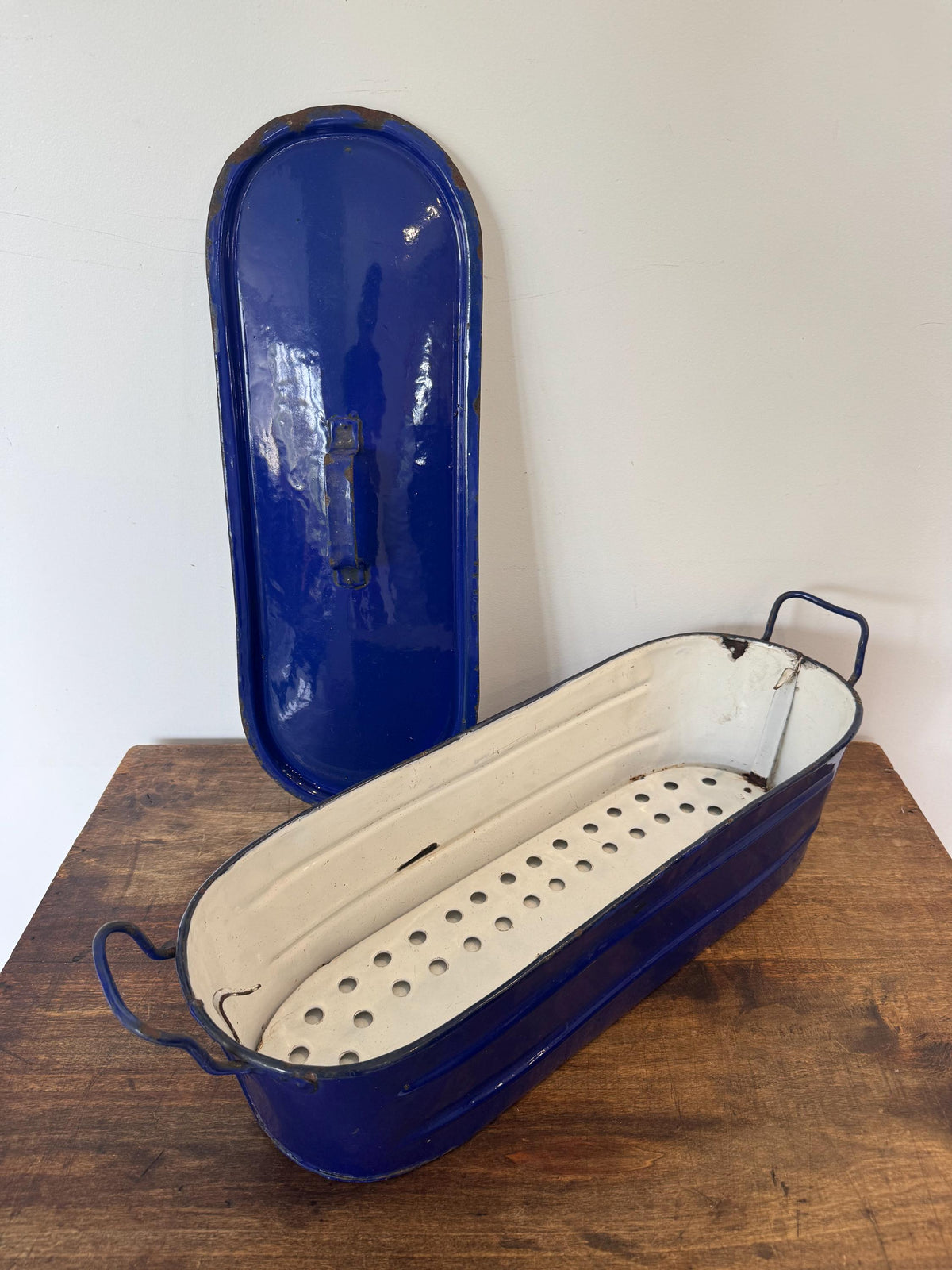 Poissonnière émail bleue vintage