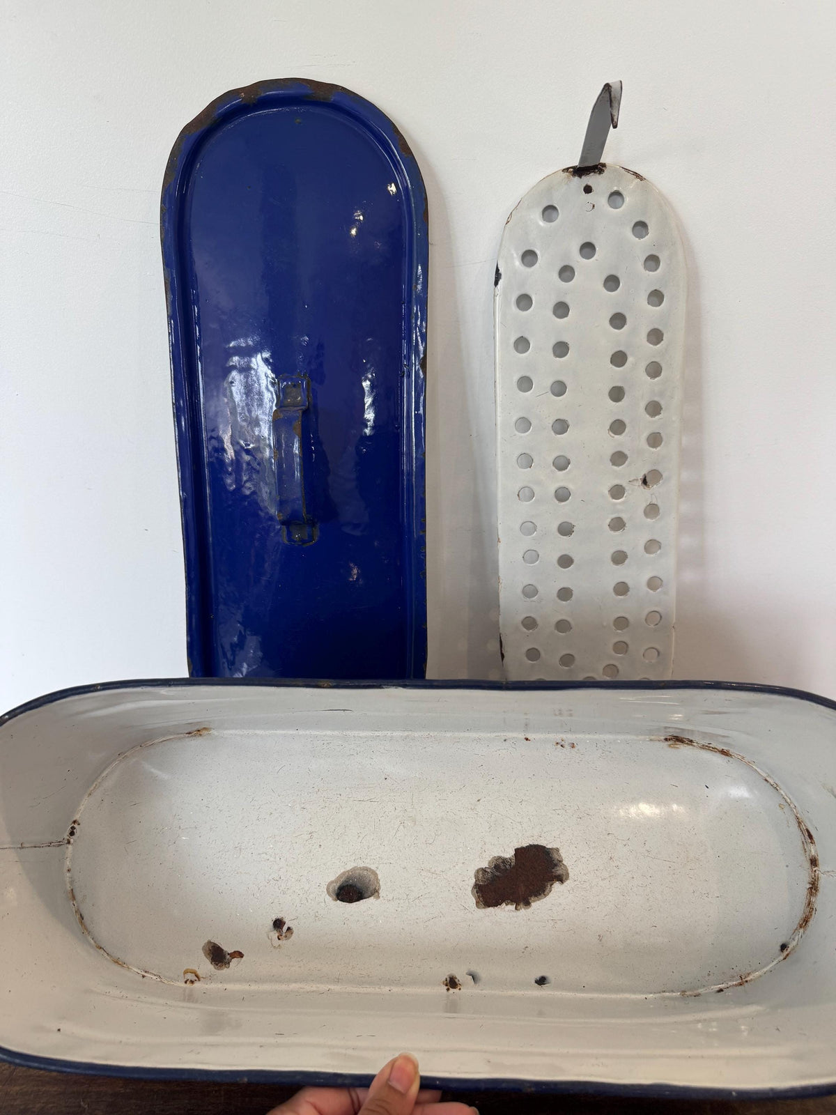 Poissonnière émail bleue vintage
