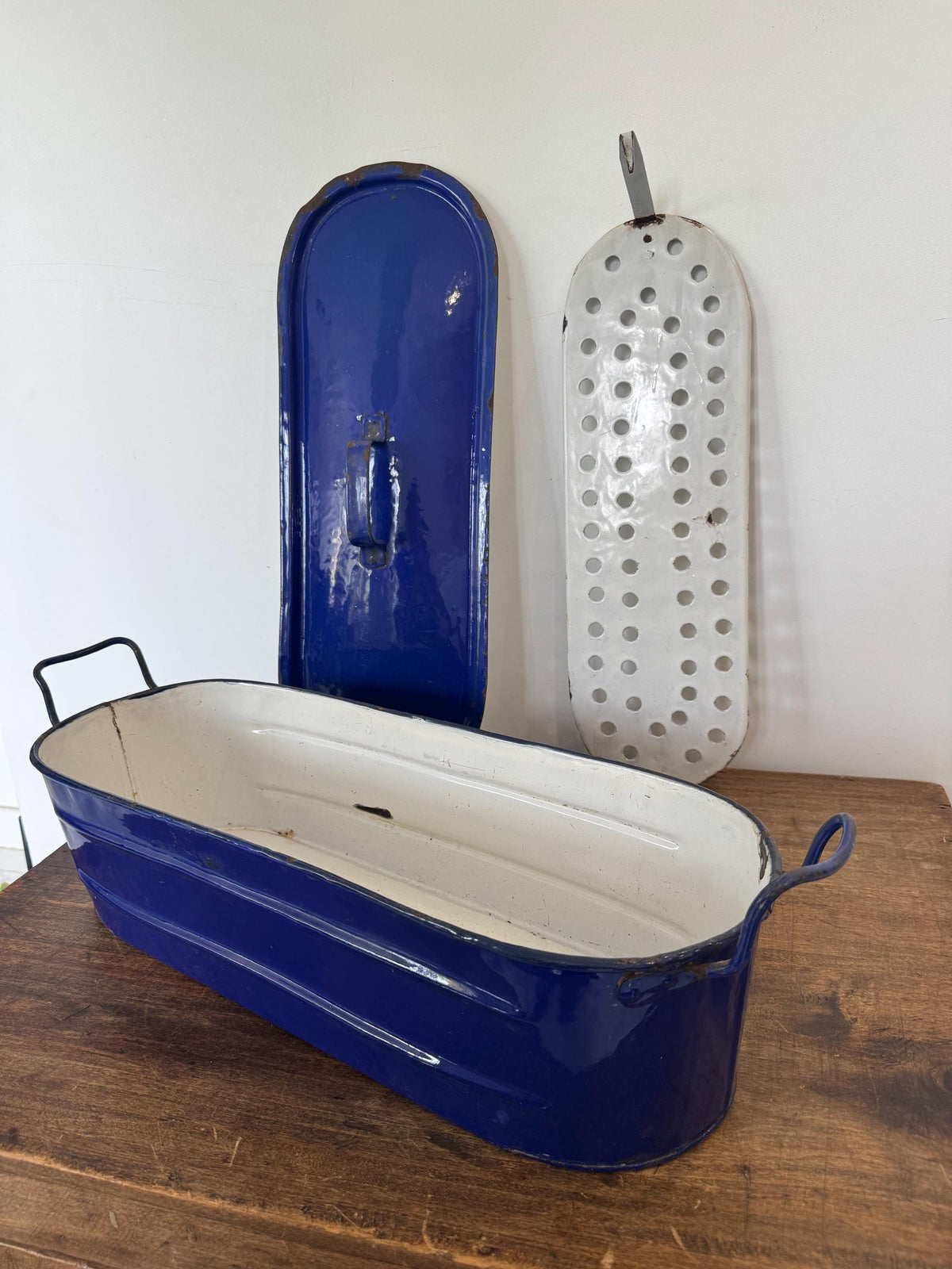 Poissonnière émail bleue vintage