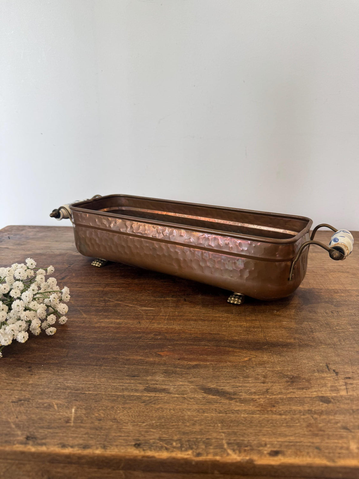 Jardinière cuivre porcelaine vintage