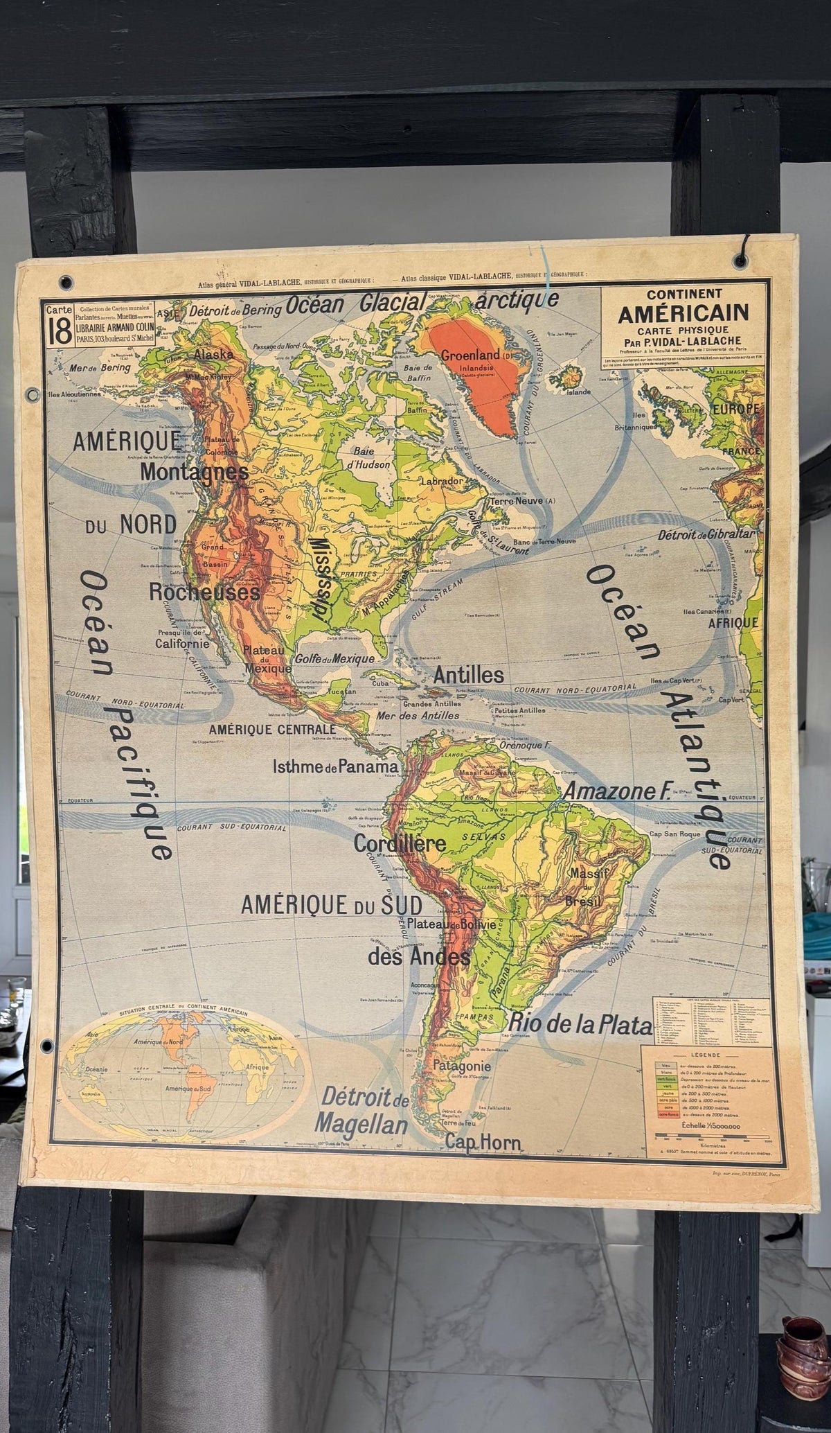 Grande carte école ancienne Amériques