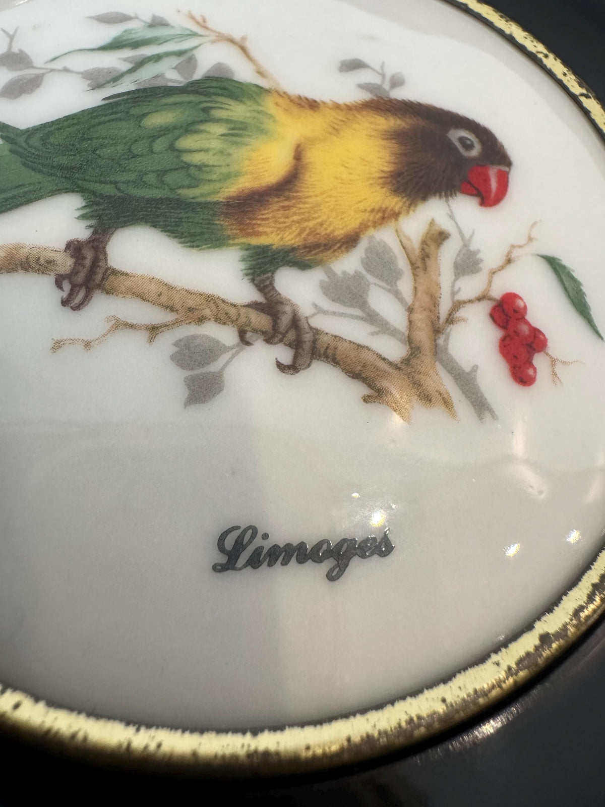 Médaillon oiseaux porcelaine Limoges vintage