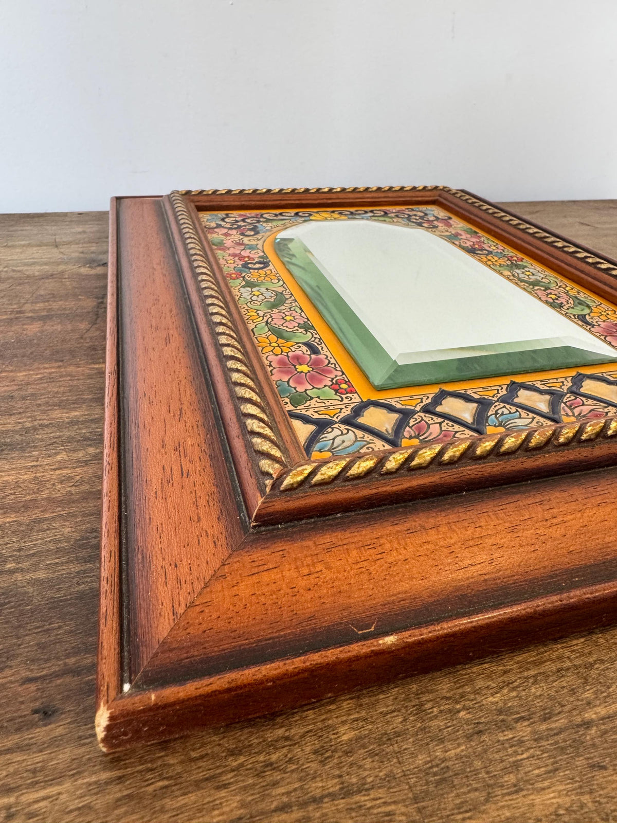 Miroir céramique bois vintage