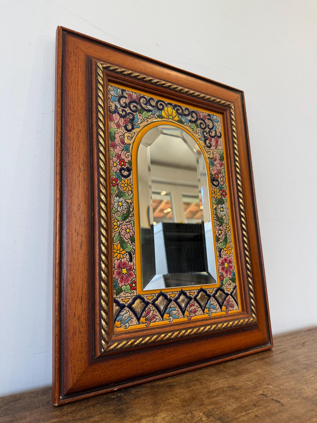 Miroir céramique bois vintage