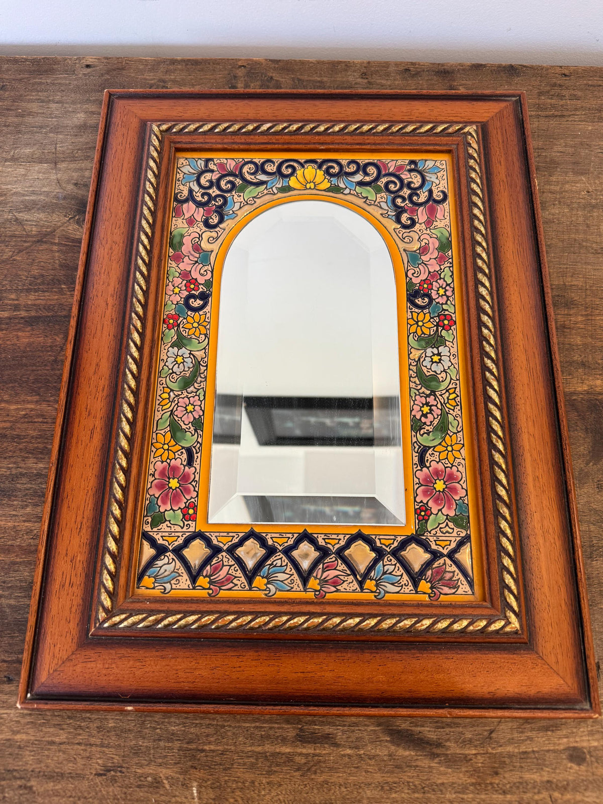 Miroir céramique bois vintage