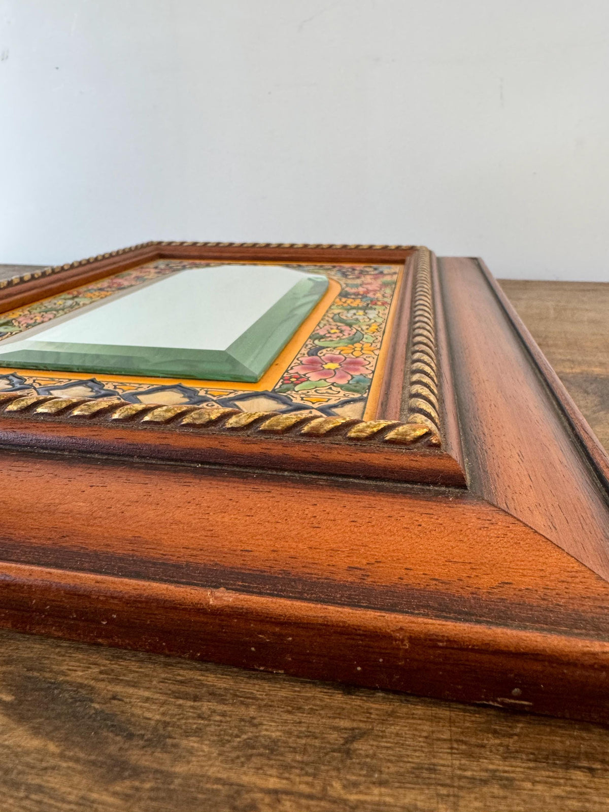 Miroir céramique bois vintage