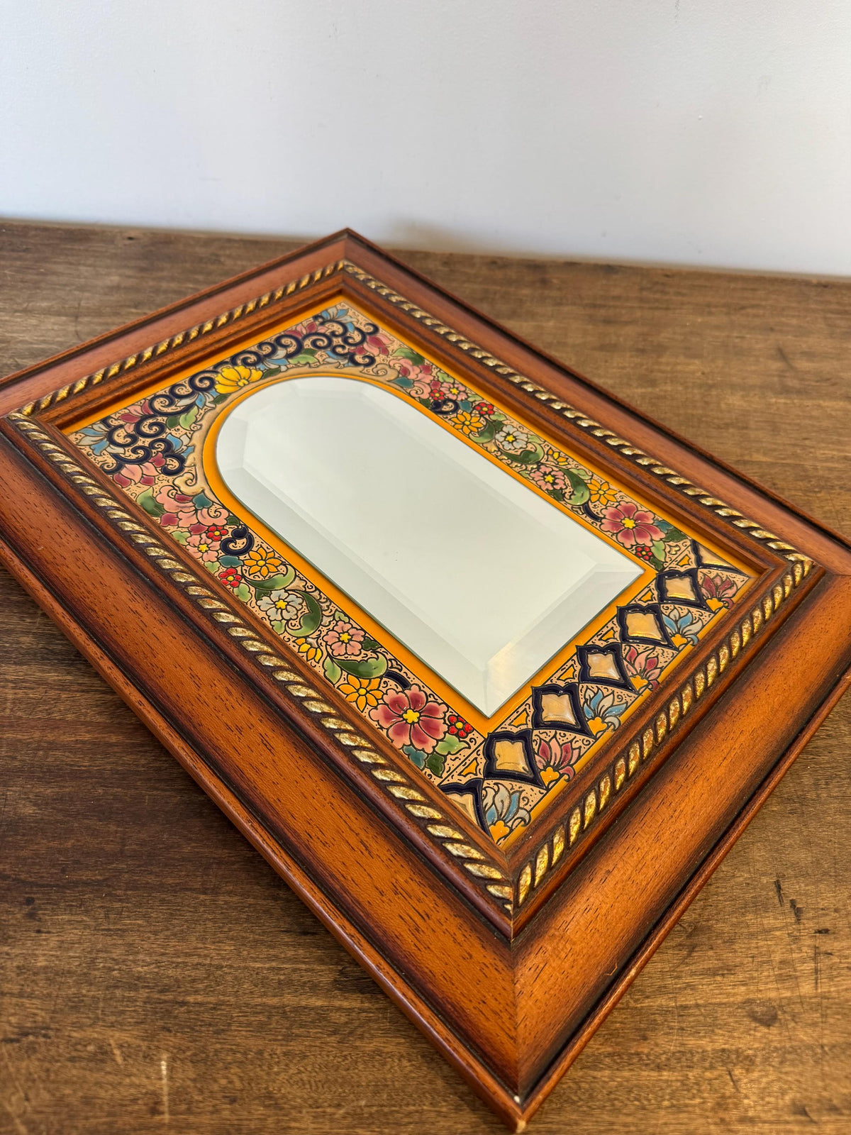 Miroir céramique bois vintage