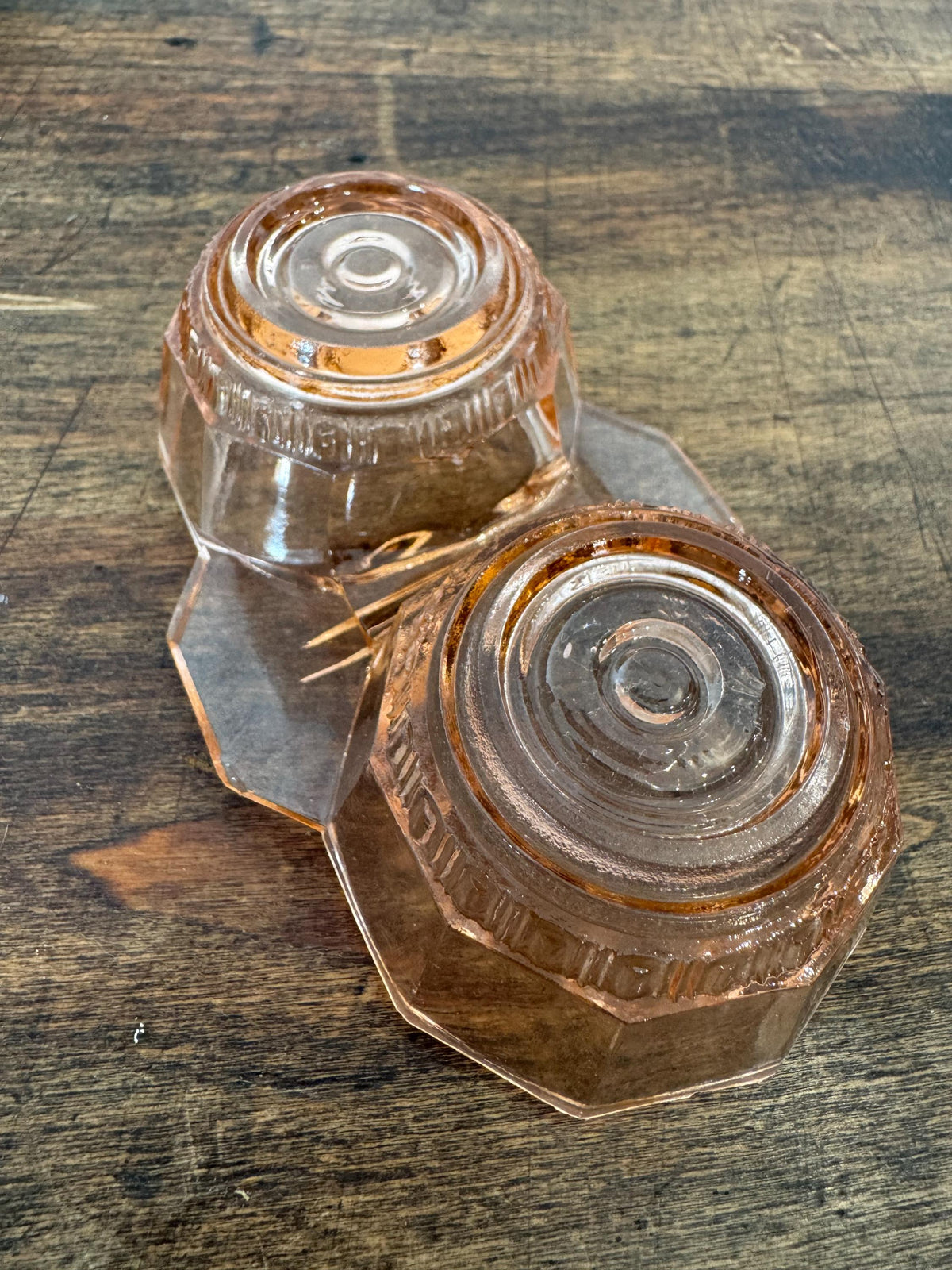 Salière poivrière verre rose vintage