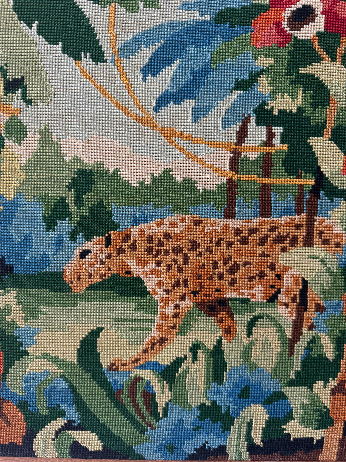 Tableau jungle broderie canevas vintage