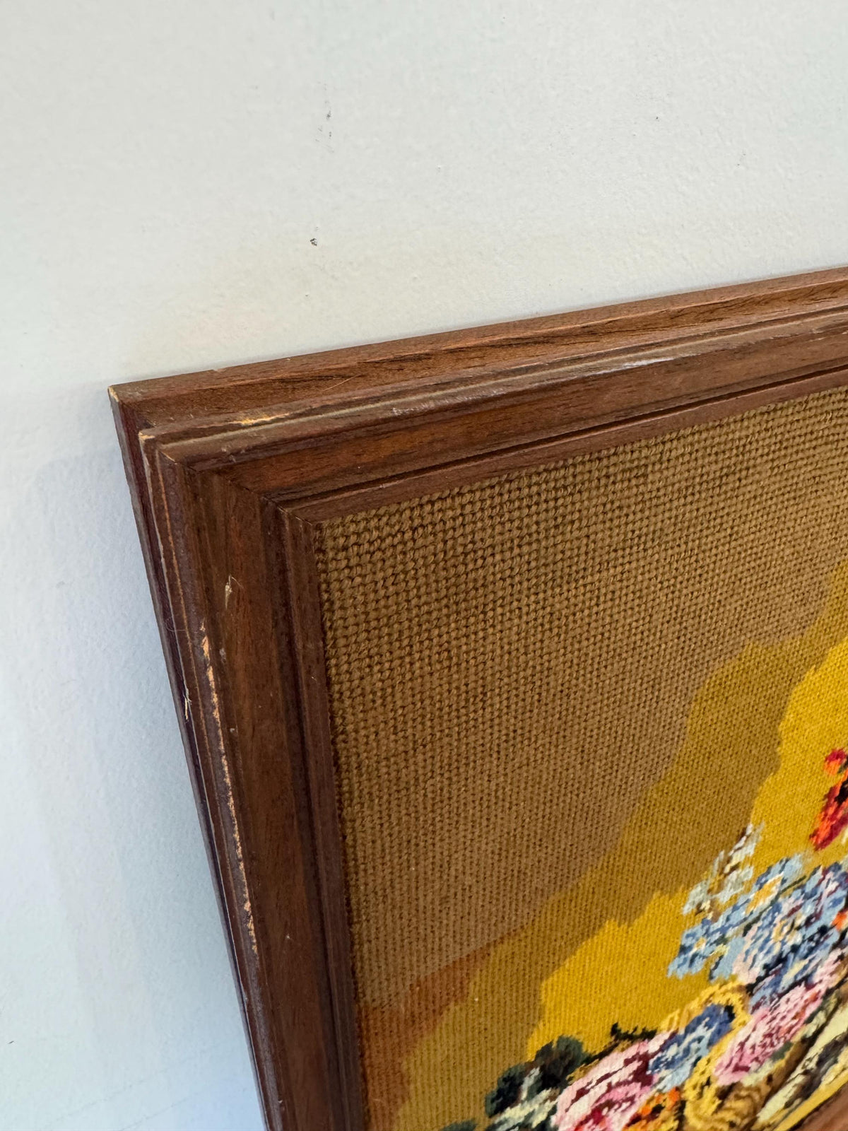 Tableau fleur broderie canevas vintage