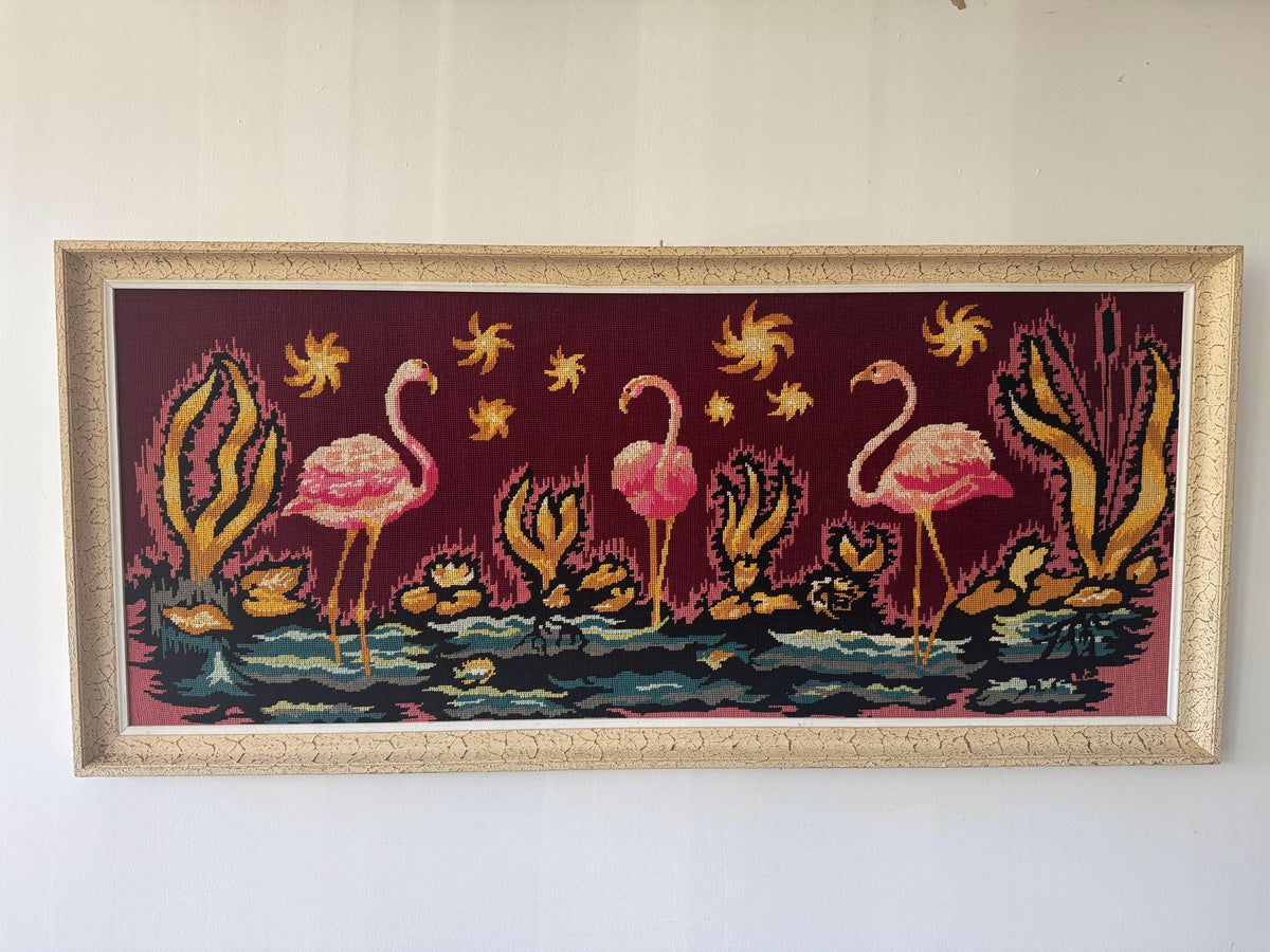 Tableau flamand rose fleurs canevas