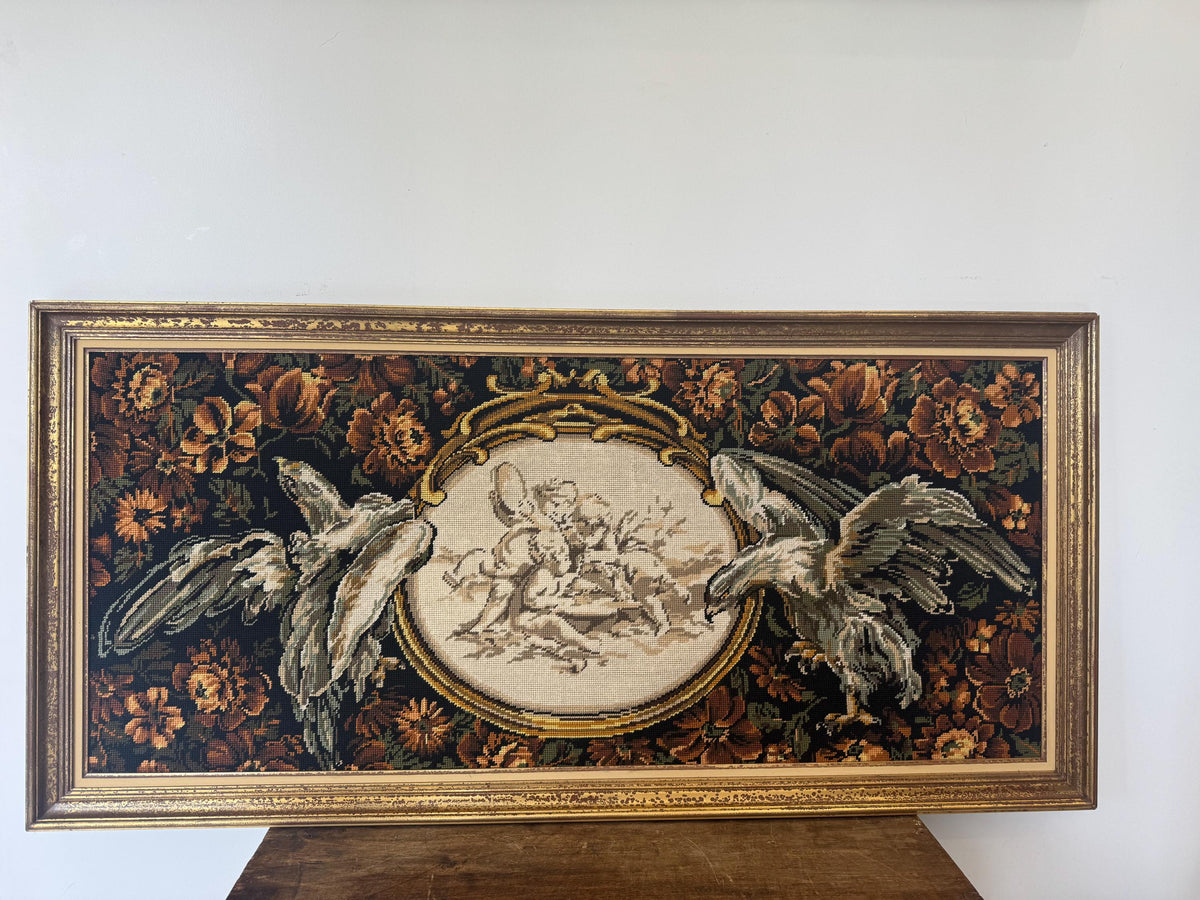 Tableau canevas vintage chérubins aigles et fleurs