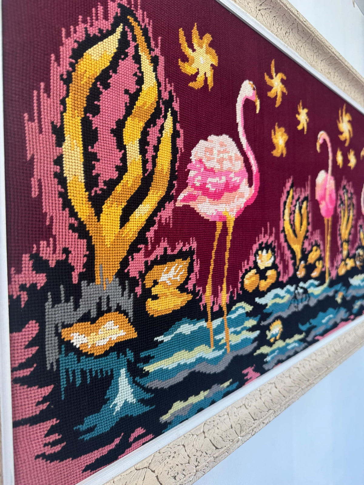Tableau flamand rose fleurs canevas