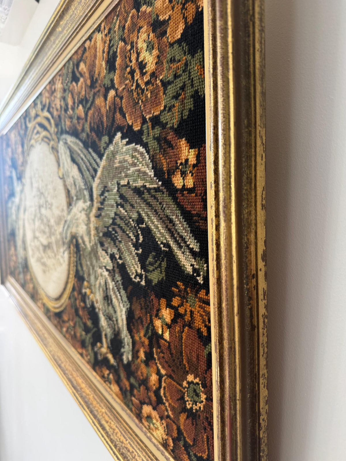 Tableau canevas vintage chérubins aigles et fleurs