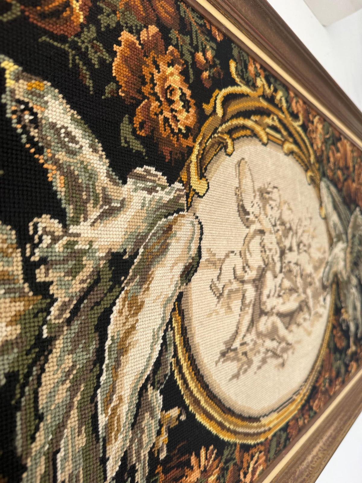 Tableau canevas vintage chérubins aigles et fleurs
