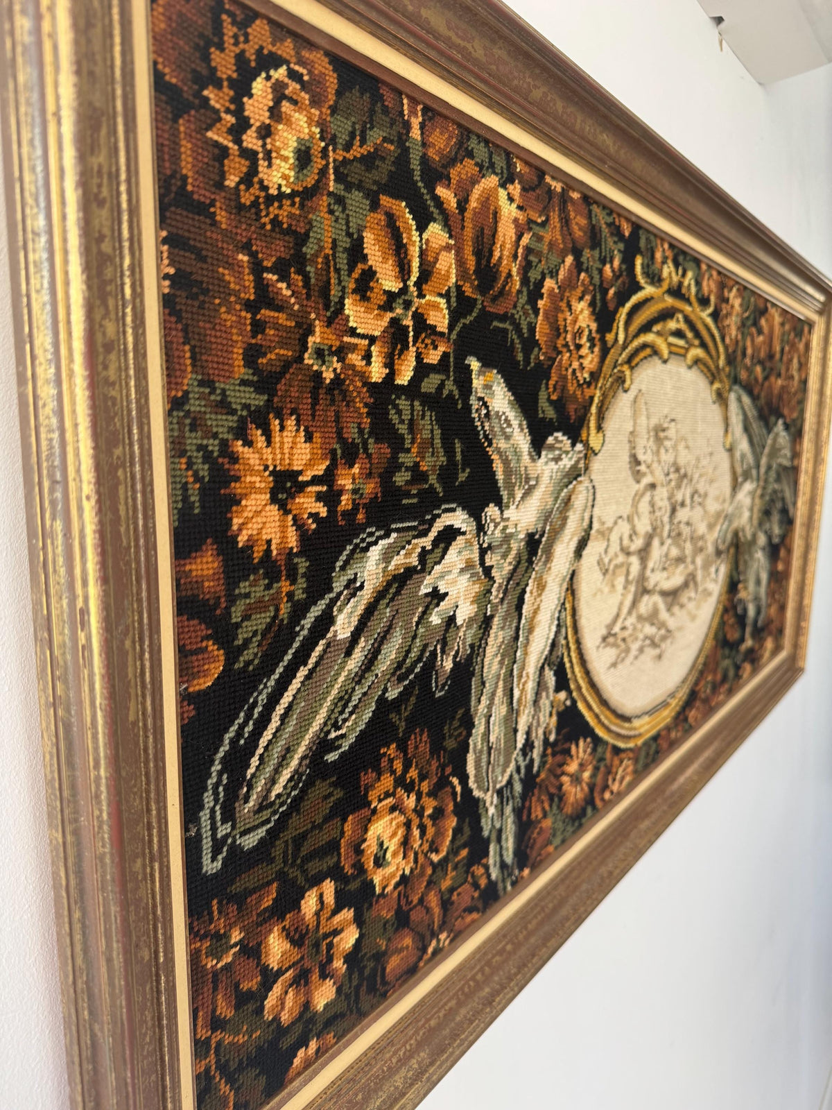 Tableau canevas vintage chérubins aigles et fleurs