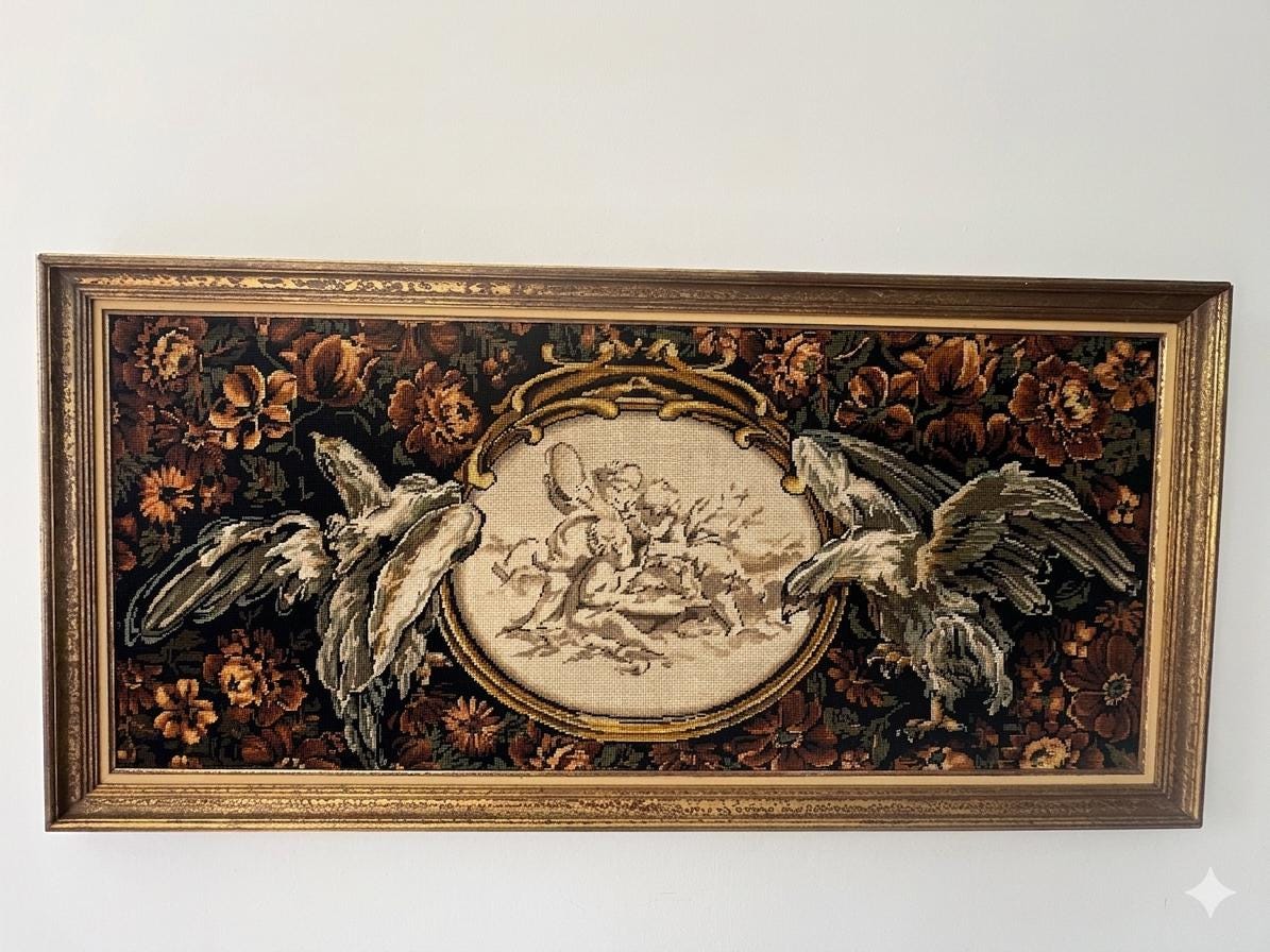 Tableau canevas vintage chérubins aigles et fleurs