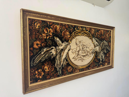 Tableau canevas vintage chérubins aigles et fleurs