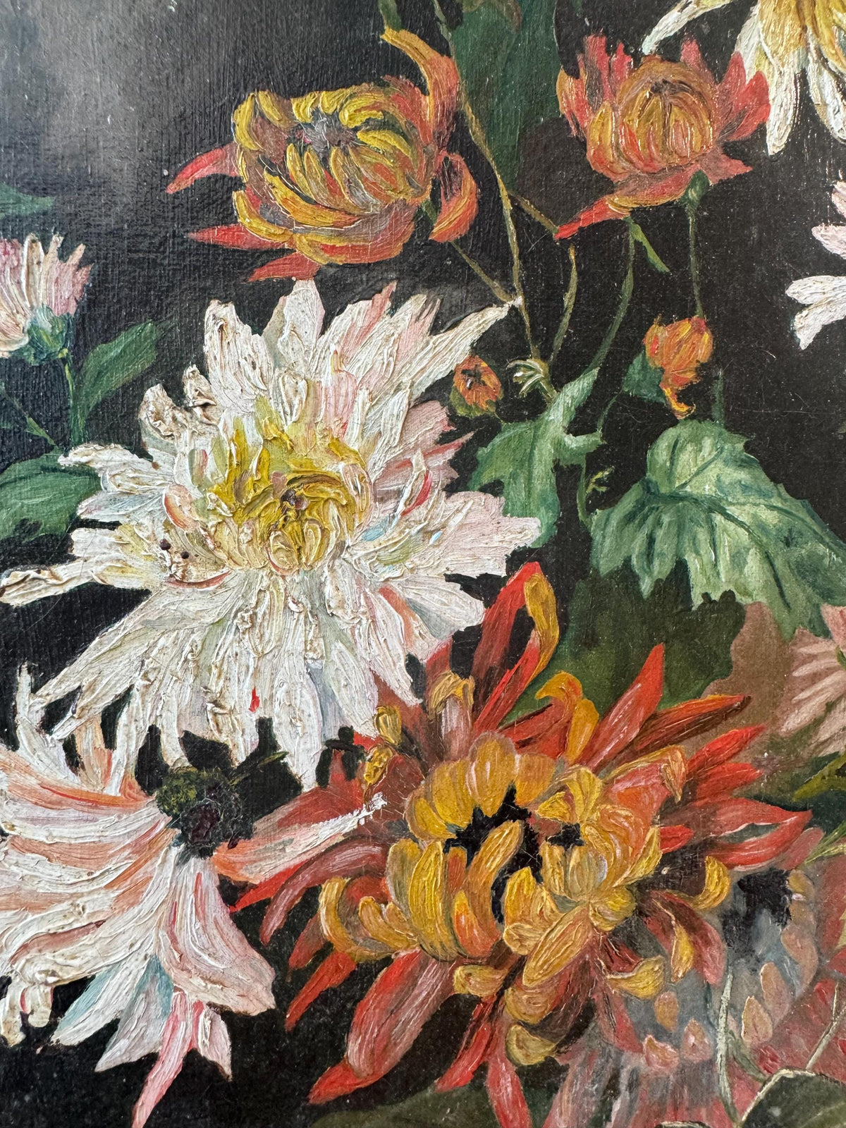 Tableau peinture fleurs vintage cadre doré