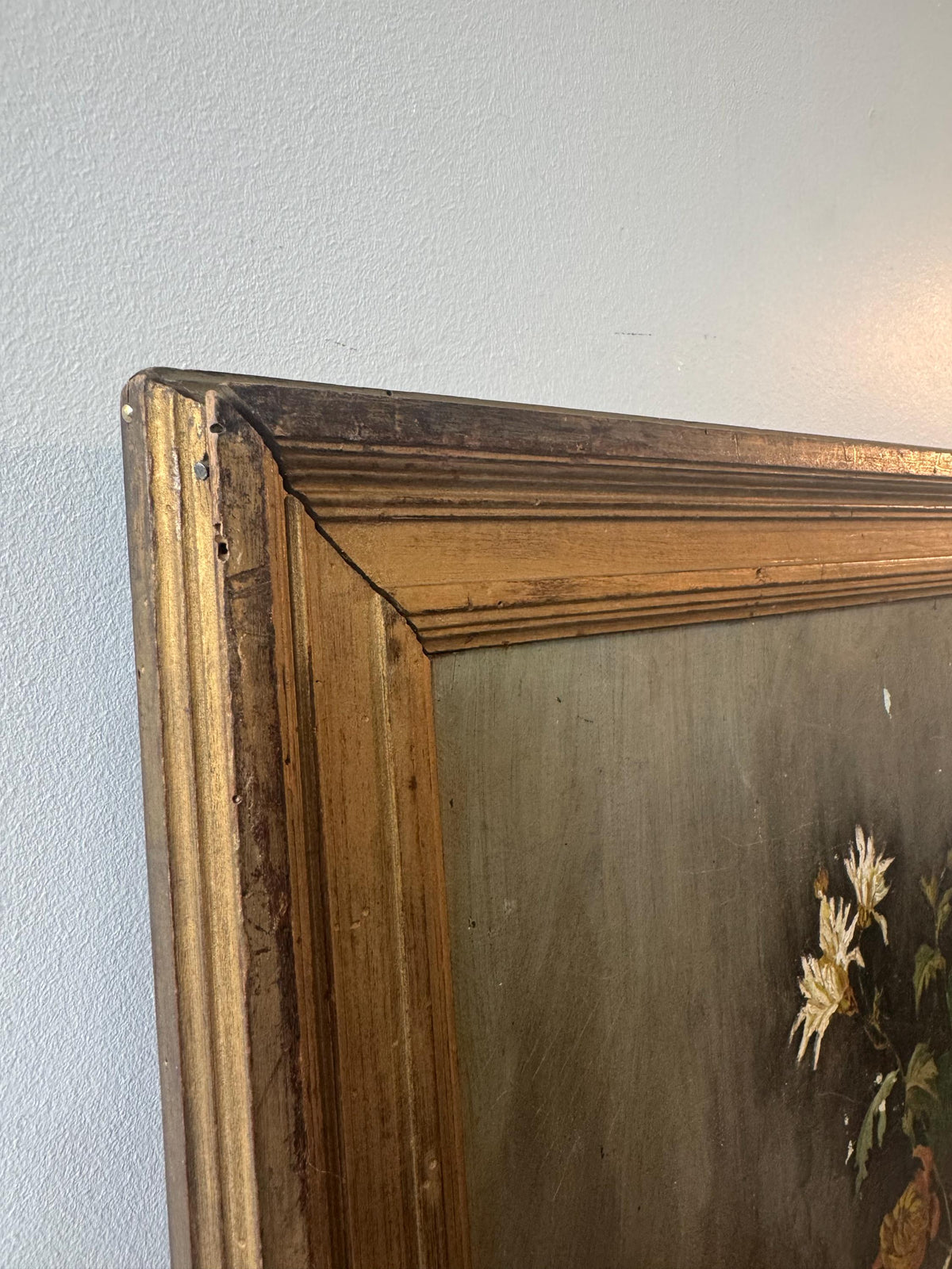 Tableau peinture fleurs vintage cadre doré