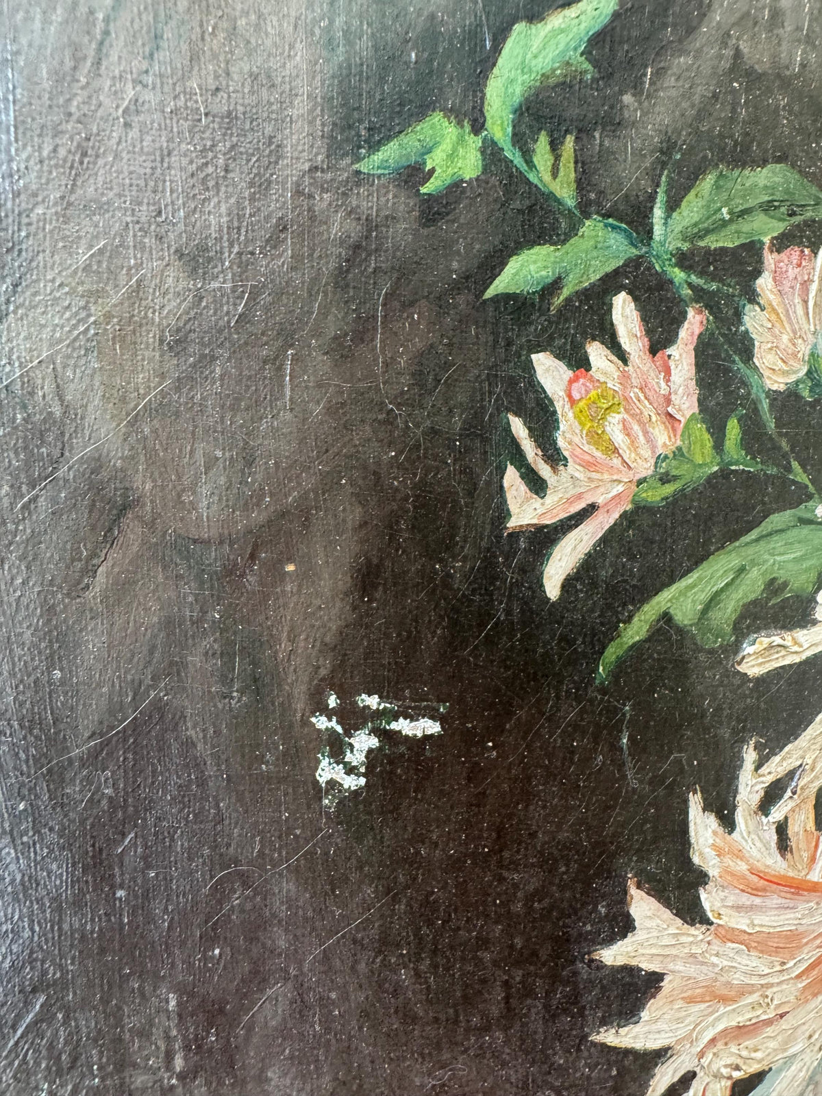 Tableau peinture fleurs vintage cadre doré